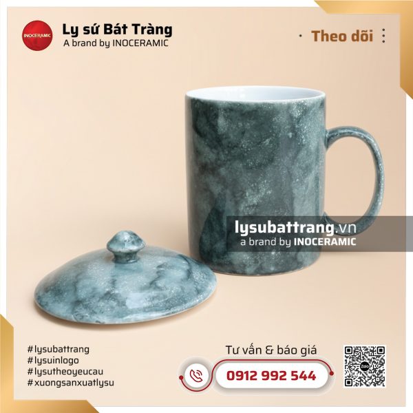 Ca trà có nắp men vân đá xanh rêu – Hình 5