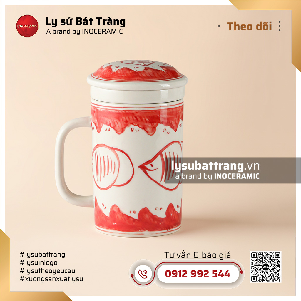 Ca lọc trà cá sặc rằn đỏ vẽ tay