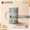 Cốc trà có lọc vẽ tay cá thủy tinh xanh