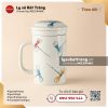 Cốc trà có lọc vẽ chuồn chuồn kim màu - Hoa văn