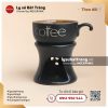 Tách cafe kèm đế hâm - Men đen lòng gốm