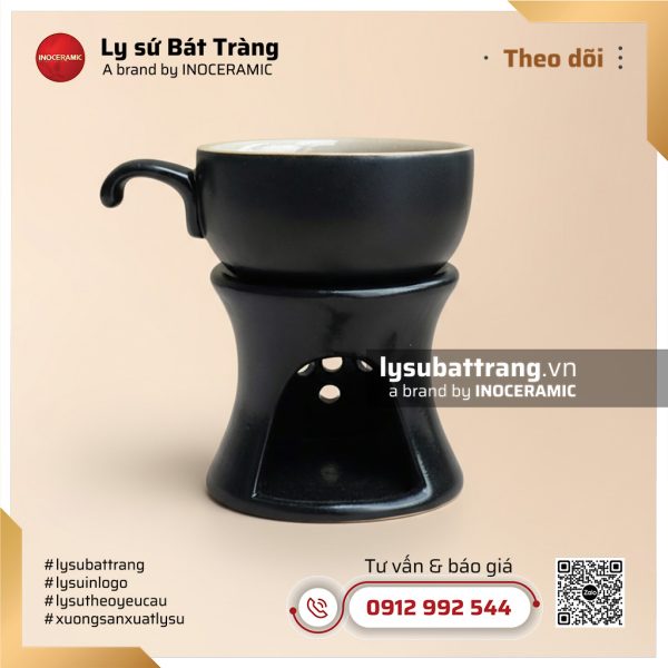 Tách cà phê kèm đé hâm men đen lòng kem – Hình 2