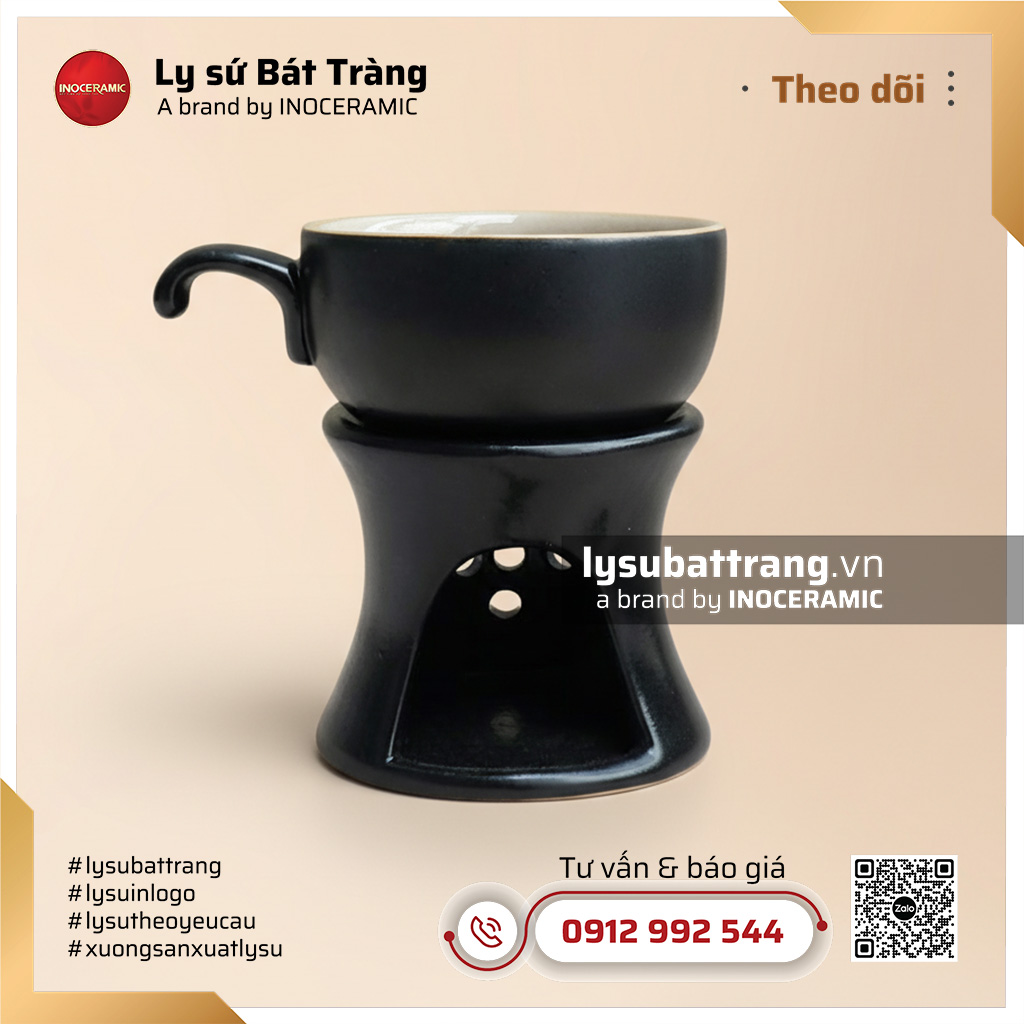 Tách cà phê kèm đé hâm men đen lòng kem – Hình 2