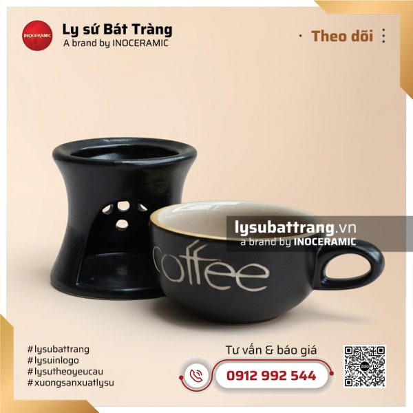 Tách cà phê kèm đé hâm men đen lòng kem – Hình 3