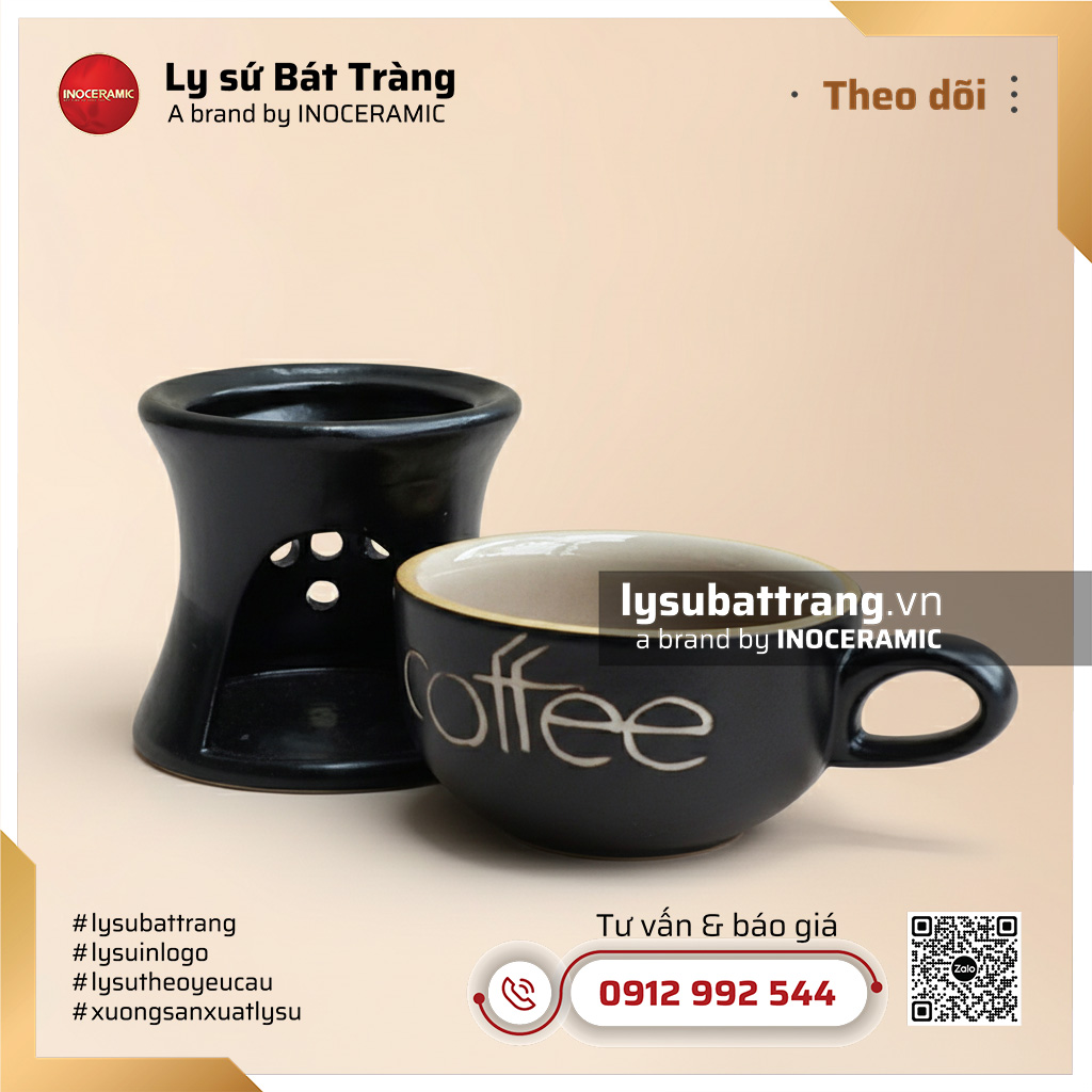Tách cà phê kèm đé hâm men đen lòng kem – Hình 3