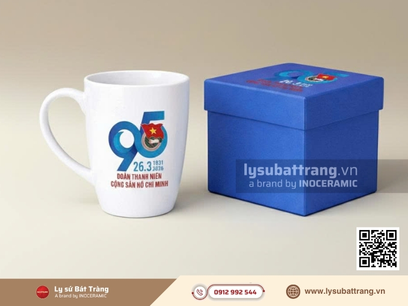 Mẫu ly sứ kèm hộp logo Đoàn TNCS HCM