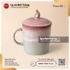 Cốc vát sứ thấp nắp ngọn lửa Hồng Sương - Men hỏa biến