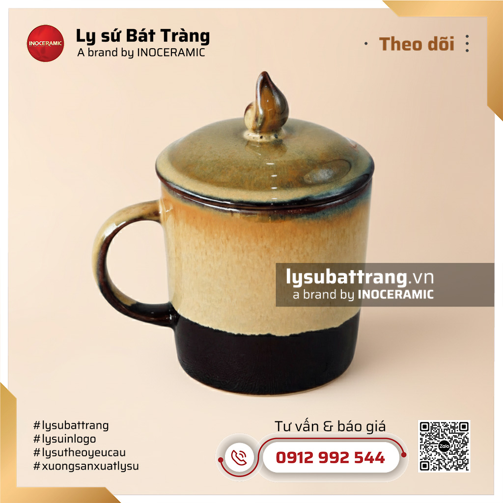 Cốc sứ vát có nắp ngọn lửa Ngọc Trai