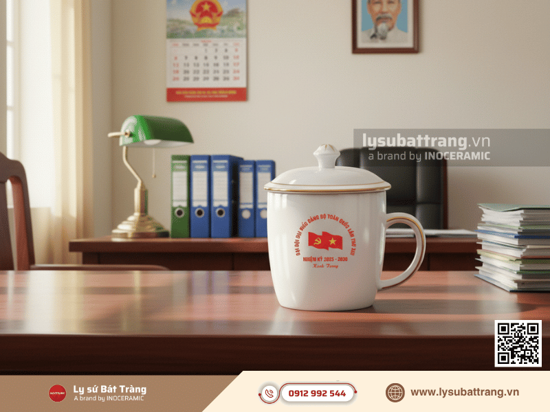 Ly sứ in logo quà tặng Đại hội Đảng nhiệm kỳ 2025 - 2030 theo yêu cầu