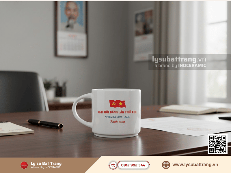 Ly sứ in logo quà tặng Đại hội Đảng nhiệm kỳ 2025 - 2030 Bát Tràng