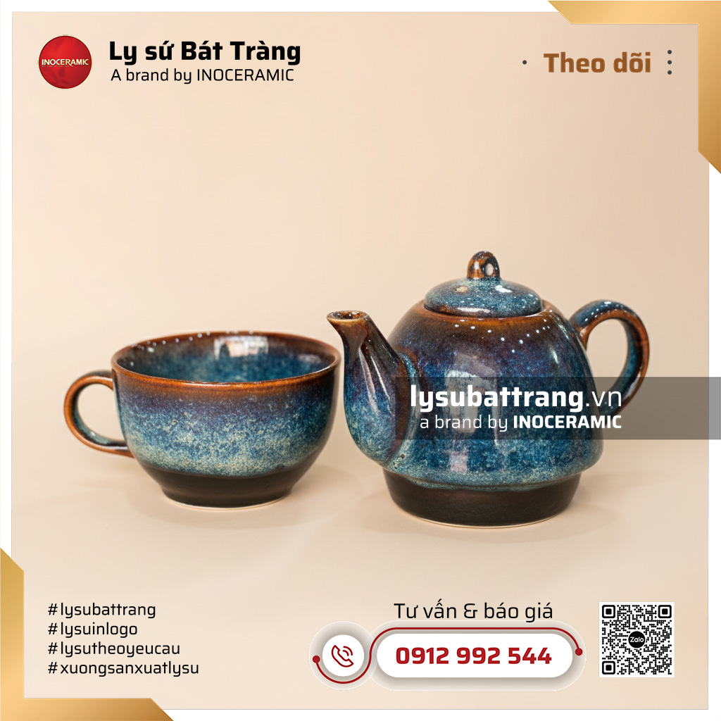 Ấm trà độc ẩm men lam hỏa biến – Hình 2