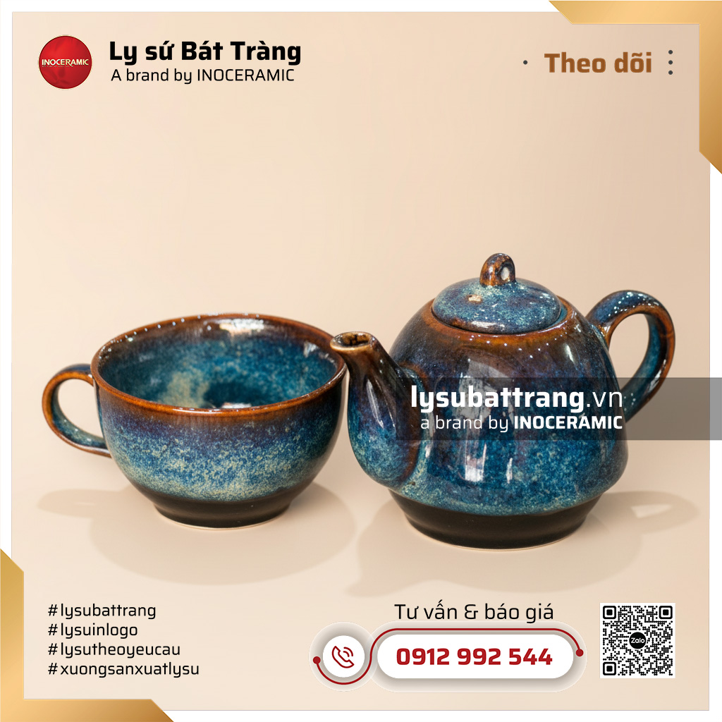 Ấm trà độc ẩm men lam hỏa biến – Hình 3