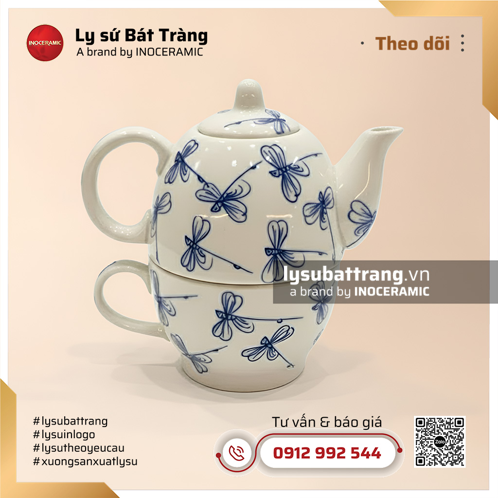 Bộ ấm trà độc vẽ chuồn lam