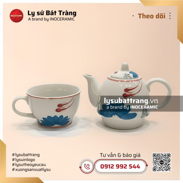 Bộ trà cá nhân Liên Ngư vẽ tay – Hình 2
