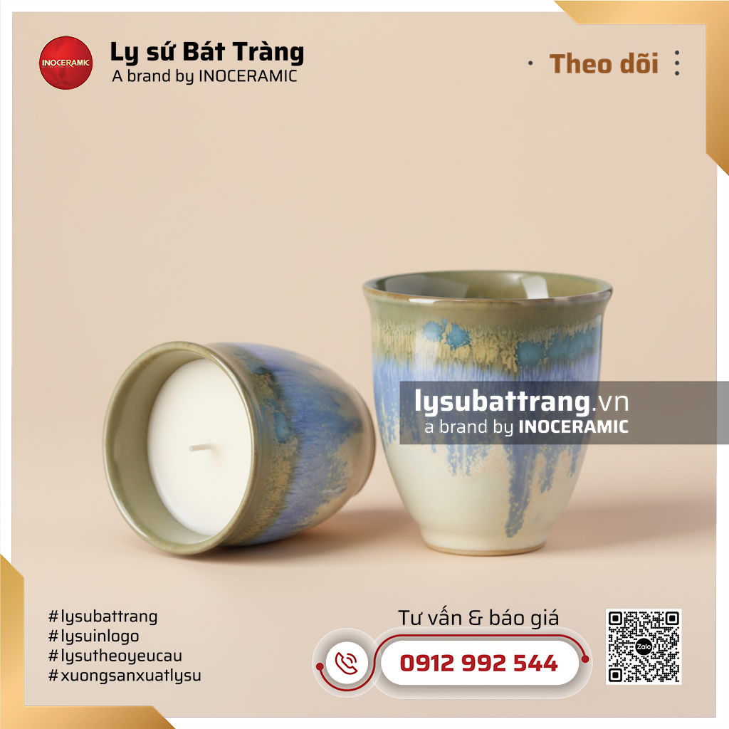 Cốc nến hương thơm men kết tinh xanh