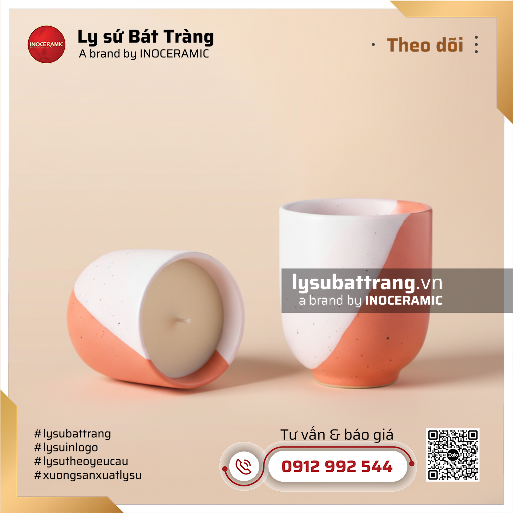 Cốc trụ nến thơm men hỏa biến Hồng Thổ size trung