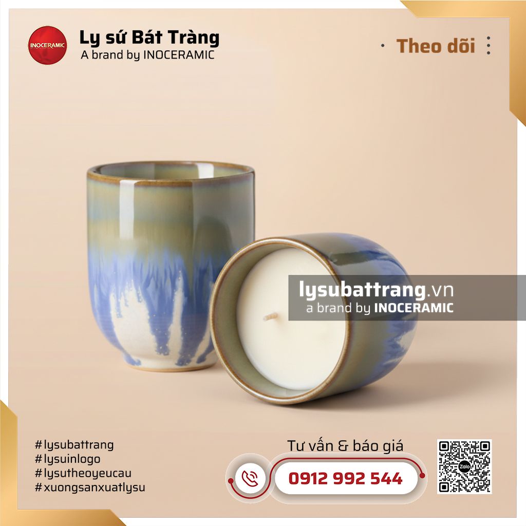Ly nến size trung đế cao men hỏa biến kết tinh xanh