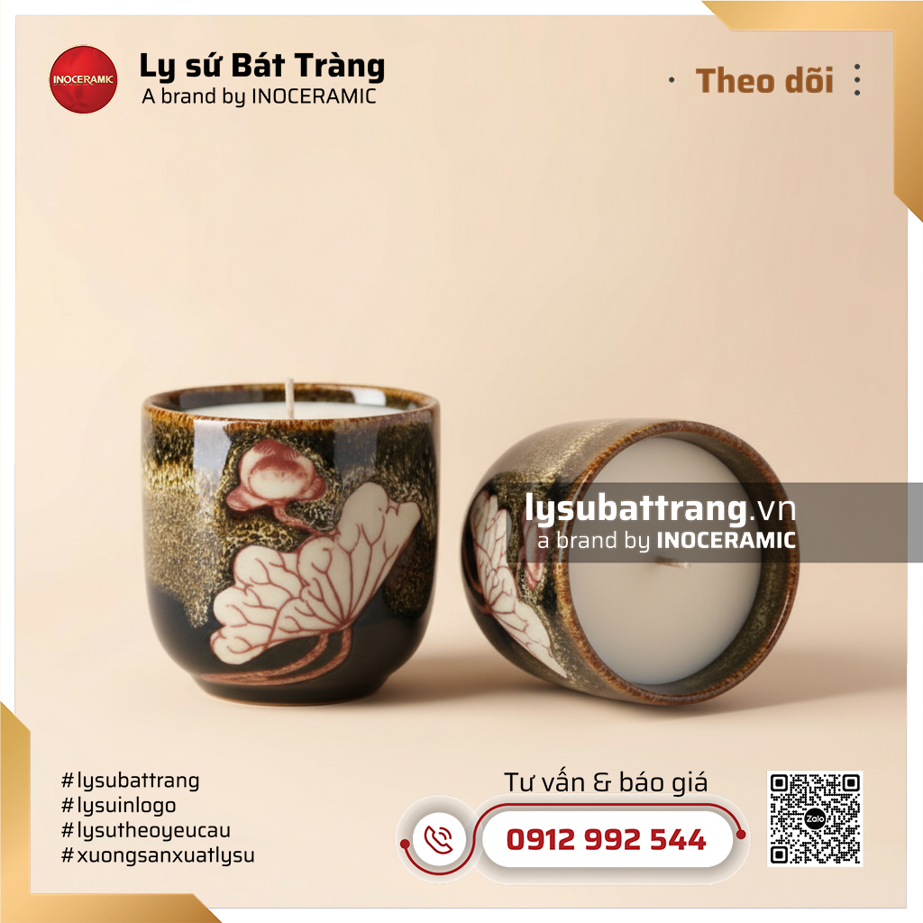 Ly trụ thấp đế khum nến thơm size nhỏ Sen Gấm