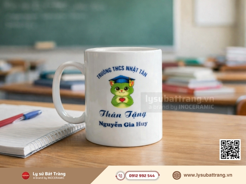 Ly sứ trường học logo là món quà tặng linh hoạt, phù hợp với hầu hết các sự kiện quan trọng trong môi trường giáo dục.