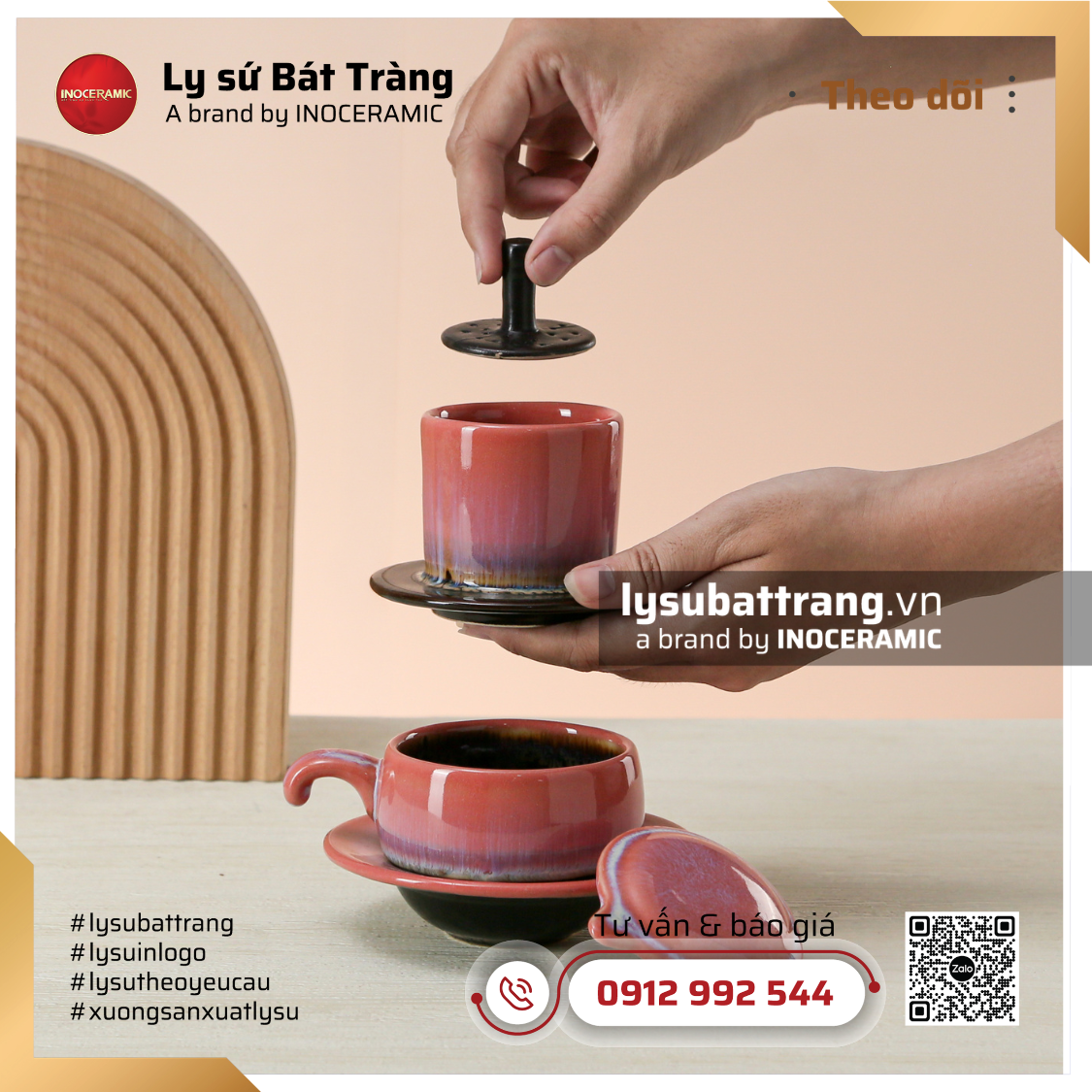 Phin cà phê sứ Trầm Hồng – Men hỏa biến – Hình 2