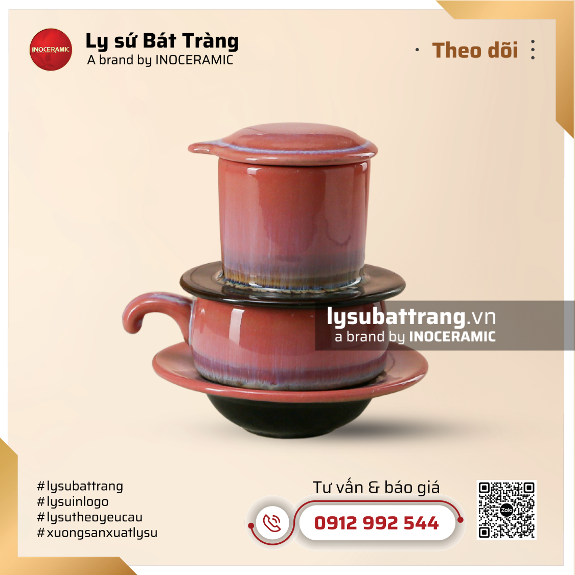 Phin cà phê sứ Trầm Hồng - Men hỏa biến