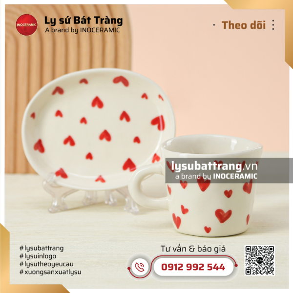 Bộ tách ly cà phê vẽ tim đỏ – Hình 2