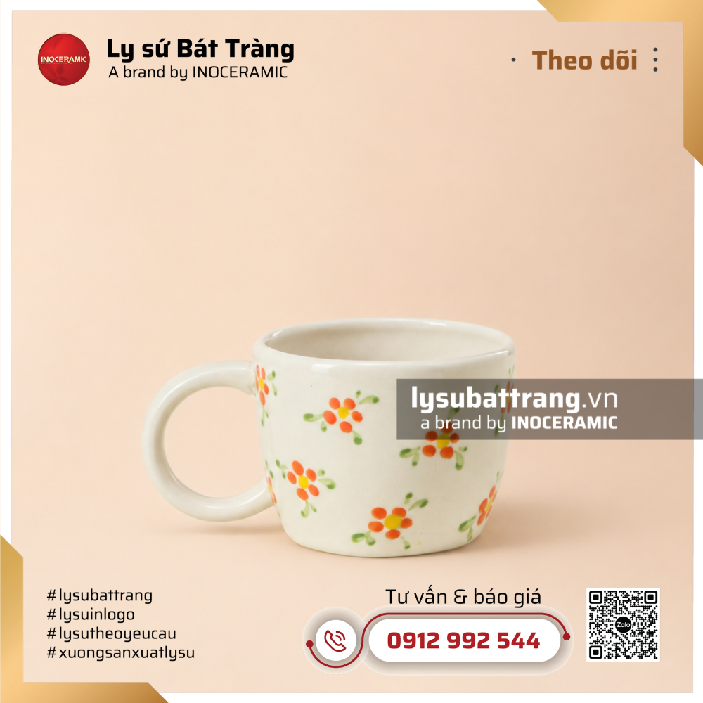 Cốc sứ họa tiết hoa cam nhụy vàng