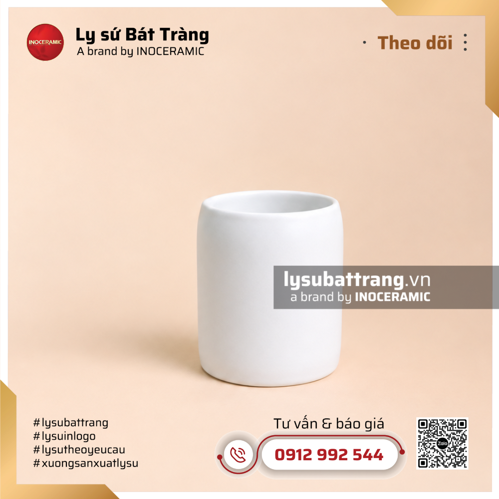 Cốc sứ dáng trụ tròn không quai 250ml - Men trắng