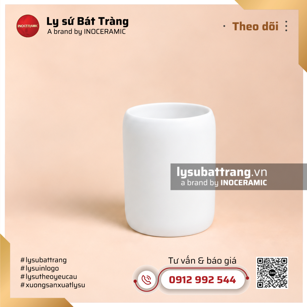 Ly sứ dáng trụ cao không quai 300ml - Men trắng