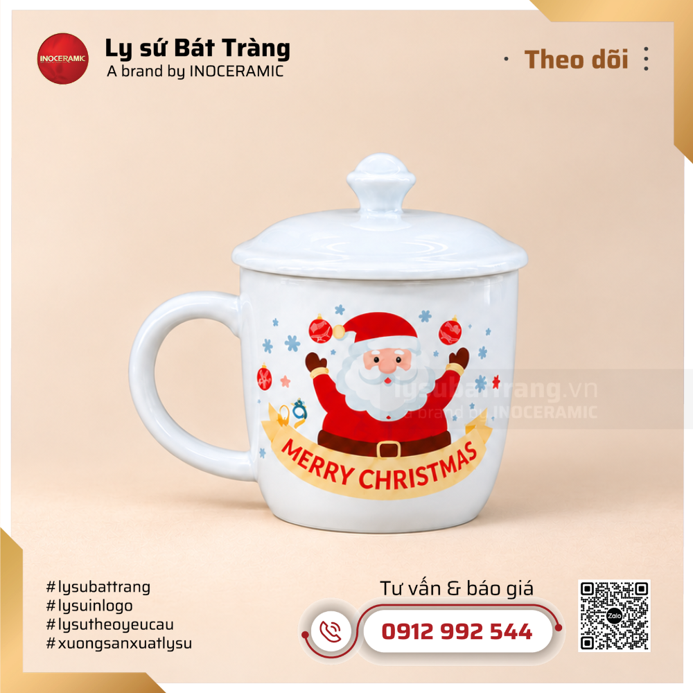 Ly sứ noel có nắp họa tiết ông già noel giáng sinh an lành